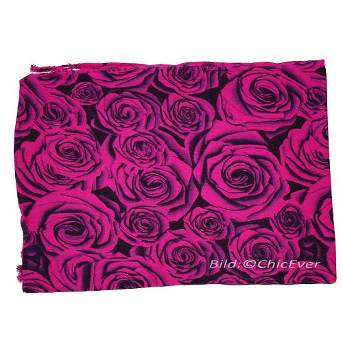 Schal aus Viskose in pink / schwarz, Rosen-Motiv, 70x170cm, 3030